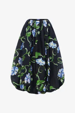 Victoria Puff Maxi Skirt - Vine Print in Ebony