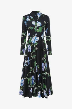 Zara Shirt Midi Dress - Vine Print in Ebony