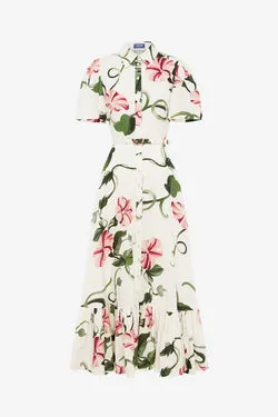 Becca Short Sleeve Midi Dress  - Vine Print in Snow