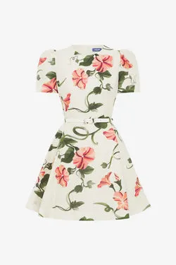 Elyse Short Sleeve Mini Dress - Vine Print in Snow