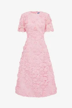Caroline Lace Short Sleeves Midi Dress - Blush Pink