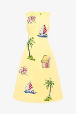 Cleo Embroidered Sleeveless Midi Dress - Havana Print