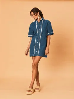 Ellie Denim Mini Dress - Indigo Lace Trim