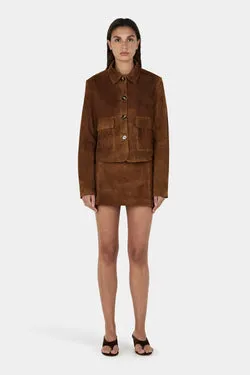 Tatum Mini Leather Skirt Tan Suede