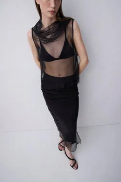 BLACK ORGANZA EMULATE SKIRT