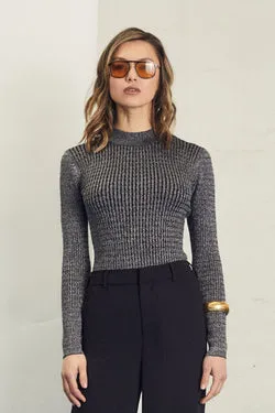 Lura Long Sleeve Knit - Silver Lurex