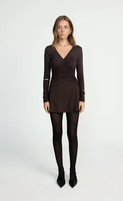 Brioni Long Sleeve Mini Dress (Chocolate)