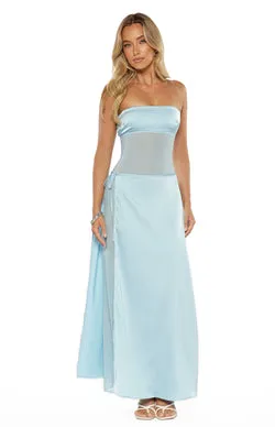 Lidia Blue Wrap Front Maxi Dress