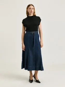COTTON TENCEL DENIM BELTED SKIRT