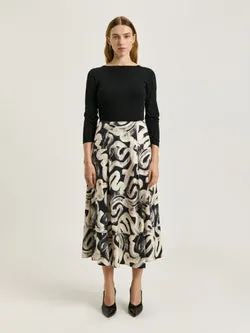 BLACK ABSTRACT BRUSH MIDI SKIRT