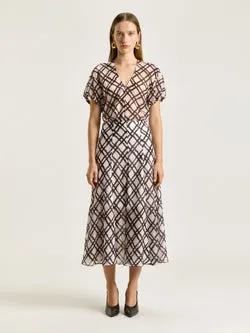 IKAT CHECK FLUTED MIDI SKIRT