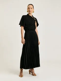 SATIN GEORGETTE PLEATED MIDI SKIRT