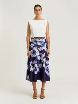 MIDNIGHT CLIMBING VINE SATIN MIDI SKIRT