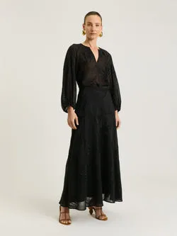 PALM EMBROIDERY A LINE MIDI SKIRT