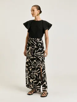 BLACK FOLIAGE MAXI SKIRT
