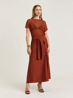 WASHER LYOCELL BELTED MIDI SKIRT