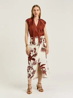 TERRACOTTA PALM PRINT WRAP SKIRT