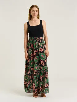 NOIR BATIK BLOOM GEORGETTE TIERED MAXI SKIRT