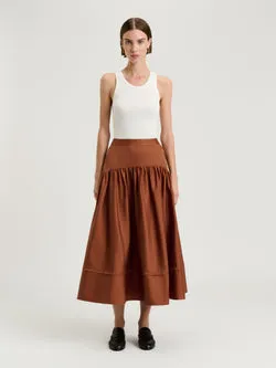 STRETCH COTTON SATEEN MIDI SKIRT