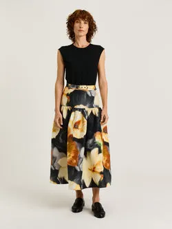 BOTANICAL FLORAL GATHERED MIDI SKIRT