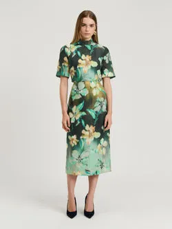 SILK BLEND FLORAL SKIRT