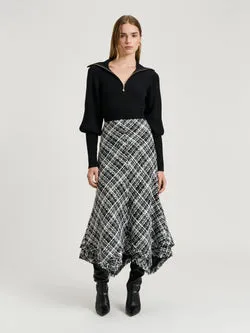 WIDE CHECK TWEED SKIRT