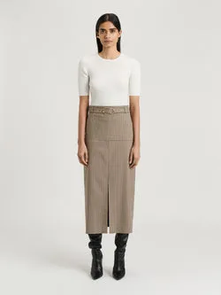 WOVEN CHECK MIDI SKIRT