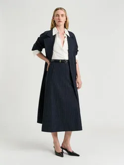 NAVY PINSTRIPE A LINE SKIRT