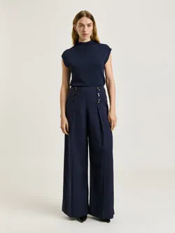 VISCOSE LINEN TWILL WIDE LEG PANT