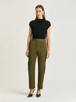 STRETCH COTTON TWILL BARREL LEG PANT