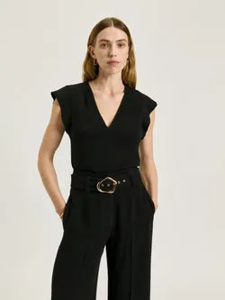 DOUBLE CREPE V NECK TOP