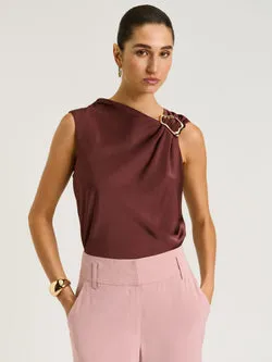 WASHER SATIN GATHERED SHOULDER TOP