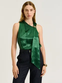 CRUSHED ACETATE TIE NECK TOP