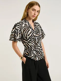 ABSTRACT ZEBRA BLOUSON SLEEVE SHIRT