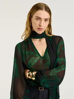 EMERALD PALM CRINKLE GEORGETTE BLOUSE