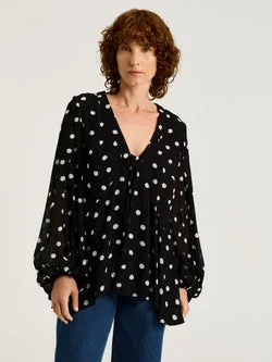 BLACK PAINTERLY SPOT GEORGETTE BLOUSE