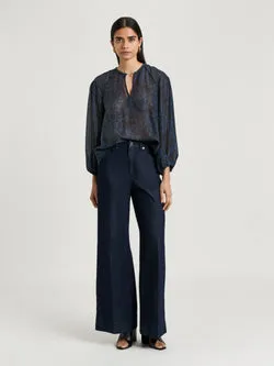 INK LEOPARD HAZE BLOUSON SLEEVE TOP