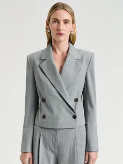 GREY PINSTRIPE CROP JACKET