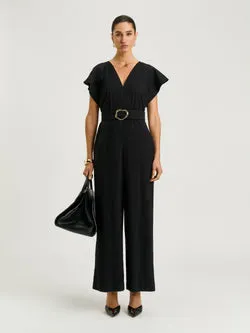 Drapey Viscose Twill V Neck Jumpsuit