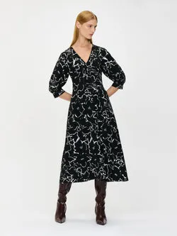 MONOCHROME BLOOMS MIDI DRESS