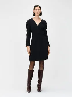 STRETCH JACQUARD V NECK SHORT DRESS