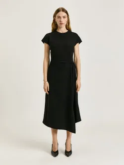 DOUBLE CREPE CAP SLEEVE MIDI DRESS