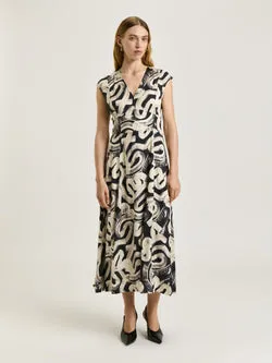 BLACK ABSTRACT BRUSH MIDI DRESS