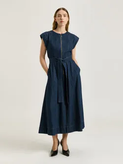 COTTON TENCEL DENIM PANELLED MIDI DRESS