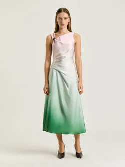 DIP DYE SATIN DRAPED MIDI DRESS
