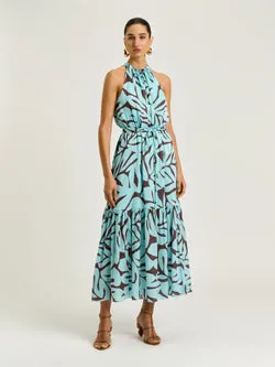 MINT FOLIAGE CRINKLE GEORGETTE MAXI DRESS