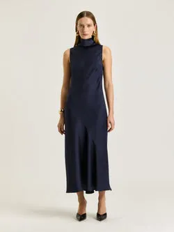 CREPE BACK SATIN HALTER MAXI DRESS