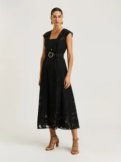 SHEER LEAVES BURNOUT MIDI DRESS