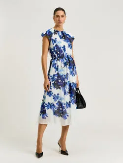 IVORY CLIMBING VINE BELTED MIDI DRESS