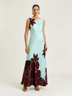 MINT POINSETTIA SATIN MAXI DRESS